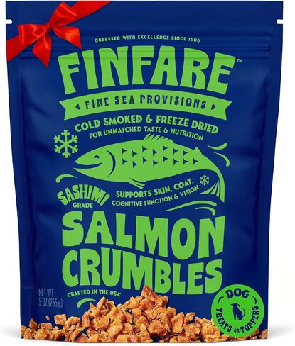 Finfare Freeze Dried Dog Food Toppers, Salmon Crumbles, Protein & Omega-3s, Grain Free Salmon Training Treats and Meal Toppers for Dogs, Crafted in USA, 2oz in Saudi Arabia