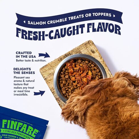 Finfare Freeze Dried Dog Food Toppers, Salmon Crumbles, Protein & Omega-3s, Grain Free Salmon Training Treats and Meal Toppers for Dogs, Crafted in USA, 2oz in Saudi Arabia