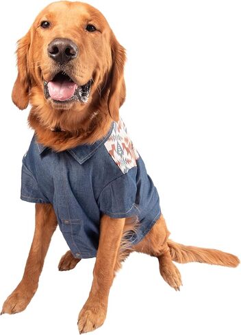 قميص Wrangler Pet Yoke Denim للكلاب - ملابس الكلاب على الطراز الغربي - ملابس خفيفة الوزن للكلاب الأنيقة - مريحة وقابلة للغسل في الغسالة (DB, S) in Saudi Arabia