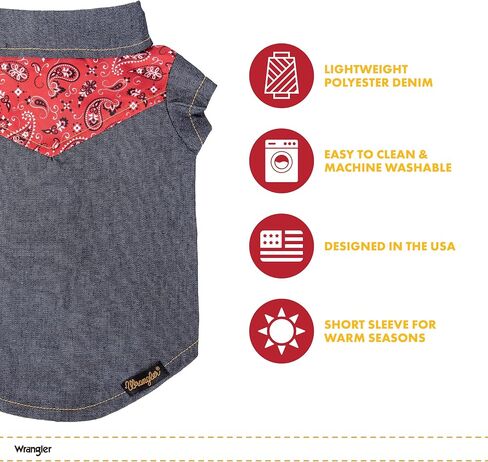 قميص Wrangler Pet Yoke Denim للكلاب - ملابس الكلاب على الطراز الغربي - ملابس خفيفة الوزن للكلاب الأنيقة - مريحة وقابلة للغسل في الغسالة (DB, S) in Saudi Arabia