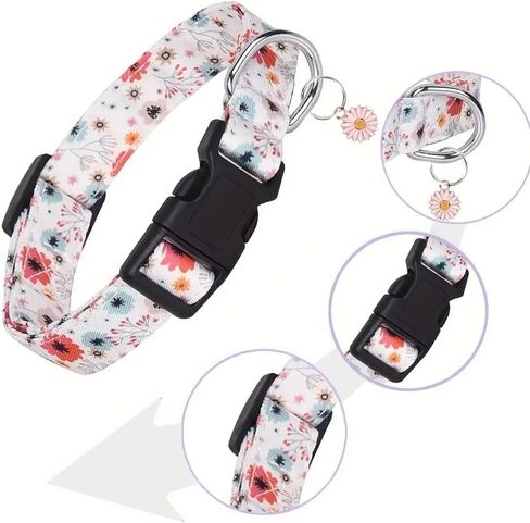 Fashion Happy Floral Patterned Pet Collar Adjustable for Dogs Buckle Dog Collar, S-L in Saudi Arabia