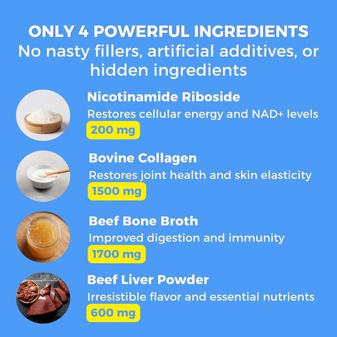 NAD+ Precursor Supplement for Dogs – Senior Dog Muscle, Heart & Cognitive Support – with Nicotinamide Riboside, Collagen & Bone Broth – 4.48 oz Powder in Saudi Arabia