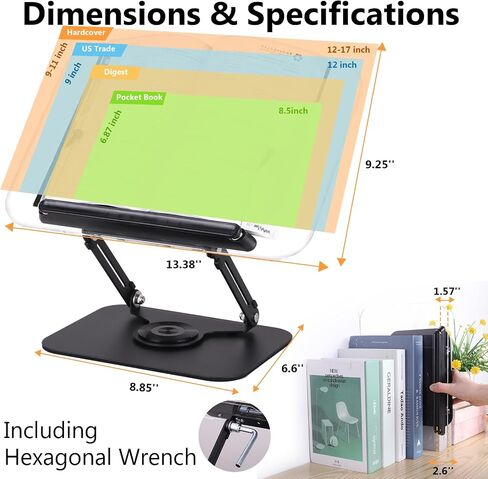 ASIEIT Book Stand for Reading with Storage, Acrylic Adjustable Book Holder with 360° Rotating Bases & Elastic Page Clips, Foldable Desktop Riser for Bible, Laptop, Recipe, Textbook in Saudi Arabia