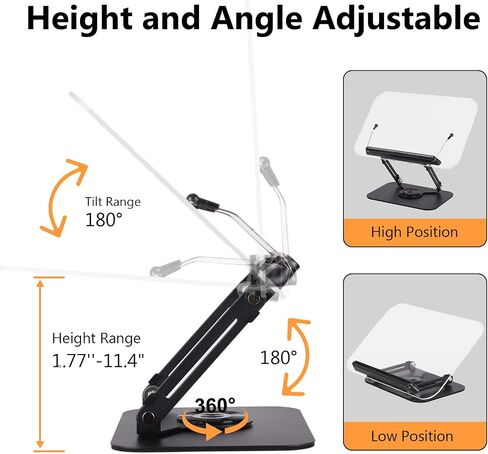 ASIEIT Book Stand for Reading with Storage, Acrylic Adjustable Book Holder with 360° Rotating Bases & Elastic Page Clips, Foldable Desktop Riser for Bible, Laptop, Recipe, Textbook in Saudi Arabia