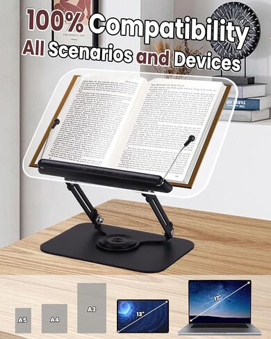 ASIEIT Book Stand for Reading with Storage, Acrylic Adjustable Book Holder with 360° Rotating Bases & Elastic Page Clips, Foldable Desktop Riser for Bible, Laptop, Recipe, Textbook in Saudi Arabia