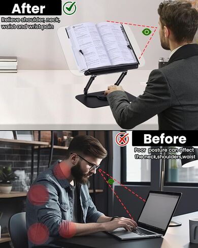 ASIEIT Book Stand for Reading with Storage, Acrylic Adjustable Book Holder with 360° Rotating Bases & Elastic Page Clips, Foldable Desktop Riser for Bible, Laptop, Recipe, Textbook in Saudi Arabia