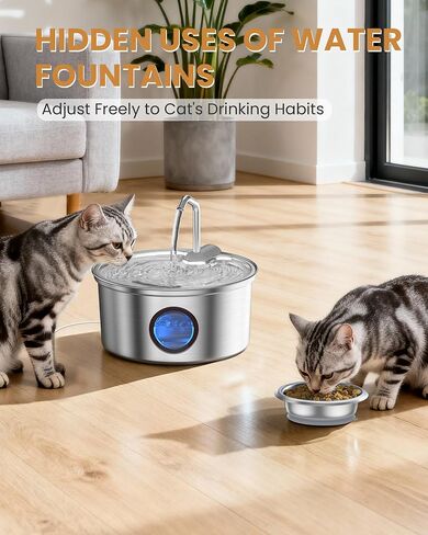 Cat Water Fountain Stainless Steel - 108oz/3.2L Ultra-Quiet Cat Fountain for Drinking with Removable Water Bowl, Kitty Spout Fountain with 3 Filters Supplies for Cats, Small Dogs, Multiple Pets in Saudi Arabia