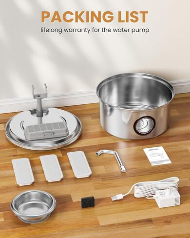 Cat Water Fountain Stainless Steel - 108oz/3.2L Ultra-Quiet Cat Fountain for Drinking with Removable Water Bowl, Kitty Spout Fountain with 3 Filters Supplies for Cats, Small Dogs, Multiple Pets in Saudi Arabia