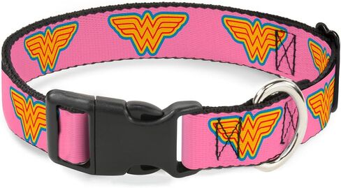 طوق بمشبك بلاستيكي بإبزيم - شعار Wonder Woman وردي/أزرق/أصفر/وردي - بعرض 2.54 سم - يناسب الرقبة من 15 إلى 26 بوصة - كبير in Saudi Arabia