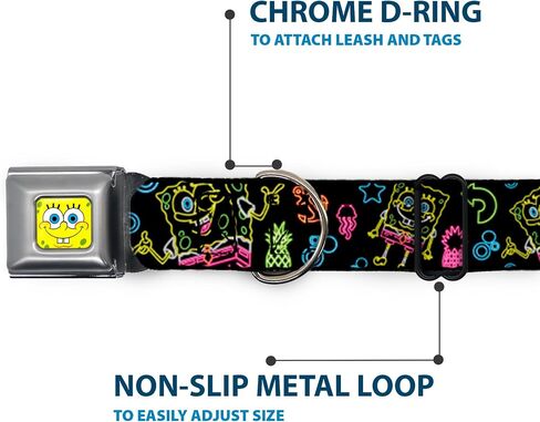 Dog Collar Seatbelt Buckle Electric Spongebob Poses Elements Black Multi Color 18 to 32 Inches 1.5 Inch Wide in Saudi Arabia