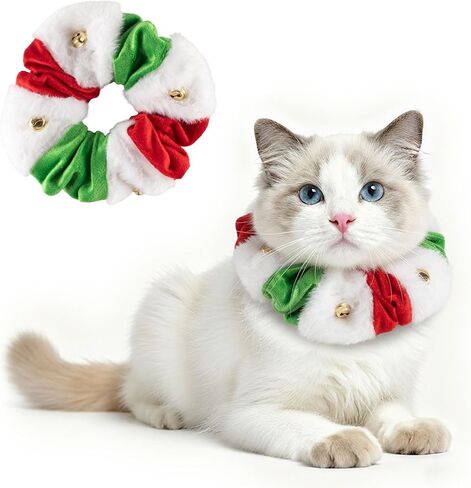 Christmas Dog Collar Pet Neck Accessories Christmas Elastic Cat Velvet Scarf Collar Red White and Green Holiday Costume Collars with Jingle Bells for Dogs Cats Pet Xmas Outfit Photo Props (L/XL) in Saudi Arabia