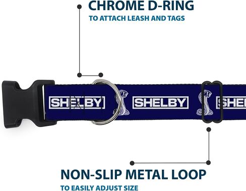 Buckle-Down Dog Collar Plastic Clip Shelby Box Logo and Super Snake Cobra Blue White 11 to 16.5 Inches 1.0 Inch Wide in Saudi Arabia