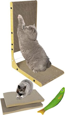 Cat Scratching Board,L Shape Cat Scratch Pad Wall Mounted, Cat Scratching Cardboard with Ball Toy for Indoor, Cardboard Cat Scratcher with Double-Sided Usability in Saudi Arabia