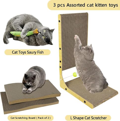 Cat Scratching Board,L Shape Cat Scratch Pad Wall Mounted, Cat Scratching Cardboard with Ball Toy for Indoor, Cardboard Cat Scratcher with Double-Sided Usability in Saudi Arabia