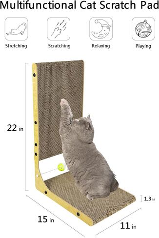 Cat Scratching Board,L Shape Cat Scratch Pad Wall Mounted, Cat Scratching Cardboard with Ball Toy for Indoor, Cardboard Cat Scratcher with Double-Sided Usability in Saudi Arabia