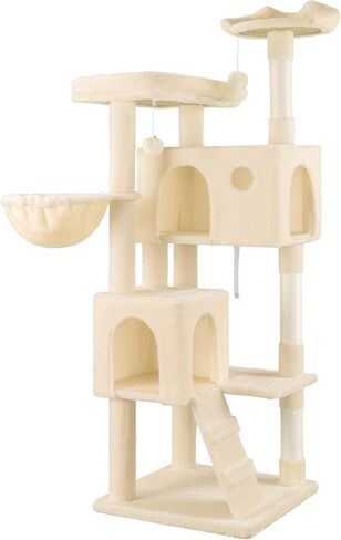 HOOMIC 64 in Cat Tree Tower for Indoor Cat/Large Multi-Level Pet Activity Center/Cozy Plush Perches/Rest Condo House/Baskets and Hammock/Sisal Scratching Posts/Leopard Print in Saudi Arabia