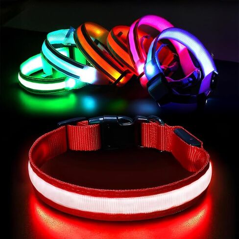 طوق كلب LED - طوق كلب مضيء قابل لإعادة الشحن للمشي ليلاً، طوق أمان للحيوانات الأليفة من النايلون قابل للتعديل مقاوم للماء مع شحن USB للكلاب الصغيرة والمتوسطة والكبيرة (أخضر، متوسط) in Kuwait