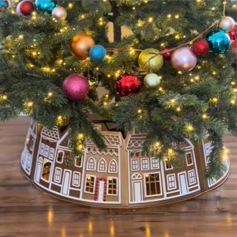 Tree Collar - LED Gingerbread House Christmas Tree Skirt,Decorative Holiday Supplies for Fireplace Entryway Living Room Office Patio Porch Yard Garden Landscape Cafe Shops in Saudi Arabia