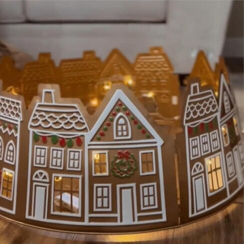 Tree Collar - LED Gingerbread House Christmas Tree Skirt,Decorative Holiday Supplies for Fireplace Entryway Living Room Office Patio Porch Yard Garden Landscape Cafe Shops in Saudi Arabia