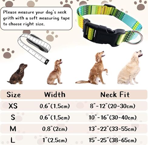 Dog Collar, Soft Adjustable Dog Collar with Bohemia Floral Geometric Patterns, Pet Collar for Small Medium Large Dogs (Bohemian Yellow+L) in Saudi Arabia