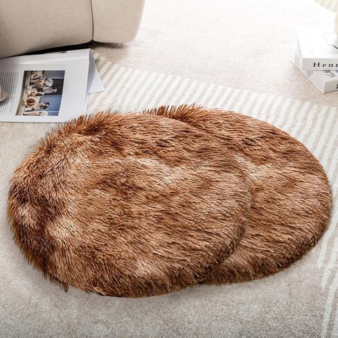 2PCS Round Plush Pet Mat Thin Style Pad Mat for Cats, Small Dogs, Rabbits, Guinea Pigs, Washable Soft Sofa mat, for Crate Cat Tree Tower Window Perch (Brown, Small (15.8inch) - 2pcs) in Saudi Arabia