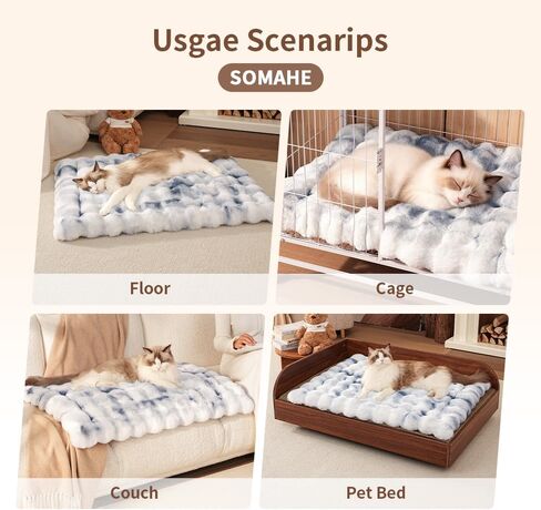 سرير للقطط من القطيفة فائقة النعومة وقابلة للغسل في الغسالة مع قاعدة مطاطية مضادة للانزلاق للقطط والكلاب الداخلية ووسادة من الفرو الصناعي لحامل الأريكة الأرضية للقطط والجراء مقاس 23 × 15 بوصة متوسط ​​الجمل in Kuwait