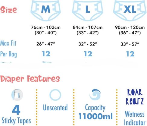 Rearz - MEGA Dinosaur - 8500ml Adult Diapers Briefs (12 Pack) (Large) in Saudi Arabia