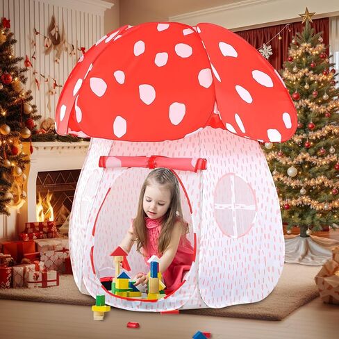 Play Tent for Kids Pop Up Tent Indoor Outdoor Boys and Girls Playhouse with Exquisite Design for Imaginative Mushroom Tent by CRAWLBO Patented (Pink, Small) in Kuwait