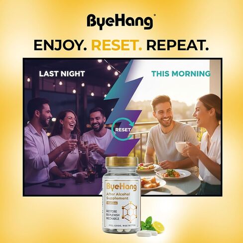 ByeHang After Alcohol Vitamin/Dihydromyricetin (DHM), Cysteine, Milk Thistle, B Vitamins, Prickly Pear, Ginger, L-theanine/Pharmacist Formulated/13 Doses in Saudi Arabia