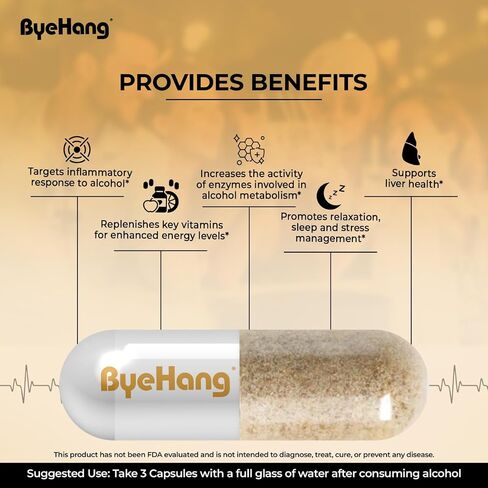ByeHang After Alcohol Vitamin/Dihydromyricetin (DHM), Cysteine, Milk Thistle, B Vitamins, Prickly Pear, Ginger, L-theanine/Pharmacist Formulated/13 Doses in Saudi Arabia