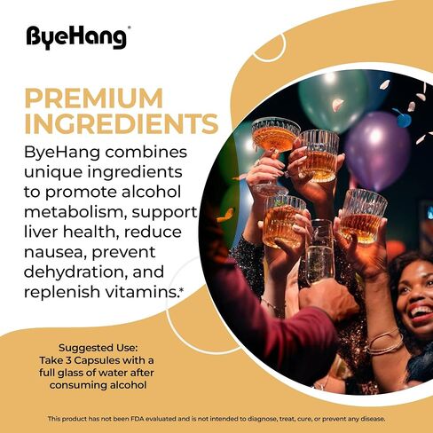 ByeHang After Alcohol Vitamin/Dihydromyricetin (DHM), Cysteine, Milk Thistle, B Vitamins, Prickly Pear, Ginger, L-theanine/Pharmacist Formulated/13 Doses in Saudi Arabia