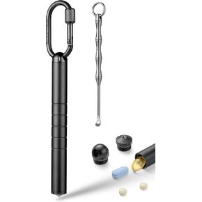 تيسور حافظة حبوب الدواء بسلسلة مفاتيح، منظم حبوب صغير من التيتانيوم، حامل حبوب مقاوم للماء، حاوية حبوب دواء اي دي سي، انبوب معدني للتخييم والسفر للرجال والنساء (حاوية حبوب صغيرة بلون اسود) in Kuwait