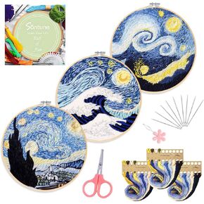 Santune 4 Pack Embroidery Kit for Beginners,Needlepoint Cross Stitch Kits for Adults,Needle Point Sets with Bee Flower Pattern Stitch Video Tutorial in Kuwait