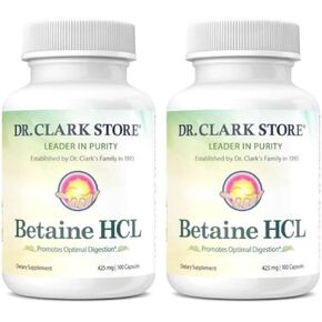 Dr. Clark Betaine HCL Digestive Enzymes - Acid Reflux Medicine, Hydrochloric Acid Protein Supplement, Optimal Digestion Formula, 100 Gelatin Capsules, 425 mg in Saudi Arabia