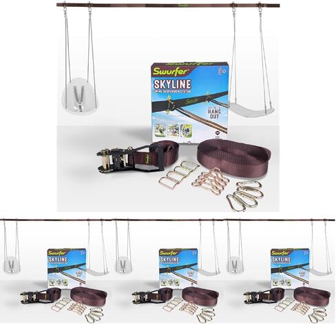 Swurfer Skyline Tree Swing Hanging Kit – Heavy Duty, Weather Resistant, Swing Line to Hang Multiple Swings, Span Up to 40 Feet, Includes 4 Adjustable Locking Anchors & Carabiners, Easy Installation in Kuwait