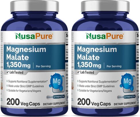 Magnesium Malate 1350mg 200 Veggie Capsules (Vegan, Non-GMO & Gluten-Free) High Potency in Saudi Arabia