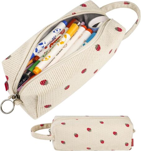 Fmeida Black Pencil Case Large Capacity Pencil Bag with Handle Pencil Cases Zipper Portable Pencil Storage Pouch Bag Pen Holder Minimalist Stationery Organizer for College Office Supplies in Kuwait