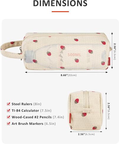 Fmeida Black Pencil Case Large Capacity Pencil Bag with Handle Pencil Cases Zipper Portable Pencil Storage Pouch Bag Pen Holder Minimalist Stationery Organizer for College Office Supplies in Kuwait