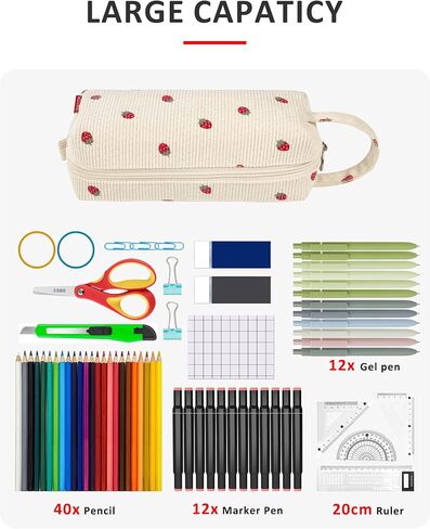 Fmeida Black Pencil Case Large Capacity Pencil Bag with Handle Pencil Cases Zipper Portable Pencil Storage Pouch Bag Pen Holder Minimalist Stationery Organizer for College Office Supplies in Kuwait