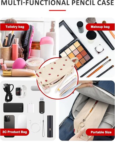 Fmeida Black Pencil Case Large Capacity Pencil Bag with Handle Pencil Cases Zipper Portable Pencil Storage Pouch Bag Pen Holder Minimalist Stationery Organizer for College Office Supplies in Kuwait