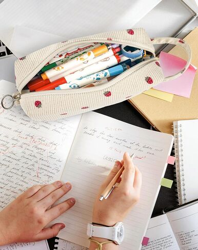 Fmeida Black Pencil Case Large Capacity Pencil Bag with Handle Pencil Cases Zipper Portable Pencil Storage Pouch Bag Pen Holder Minimalist Stationery Organizer for College Office Supplies in Kuwait