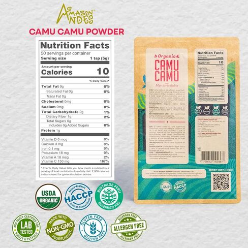 كبسولات Camu Camu l مصدر قوي لفيتامين C l معزز للجهاز المناعي l عضوي ومعتمد من التجارة العادلة l 100 حبة نباتية l غير معدلة وراثيًا وخالية من الغلوتين l أمازون الأنديز in Kuwait