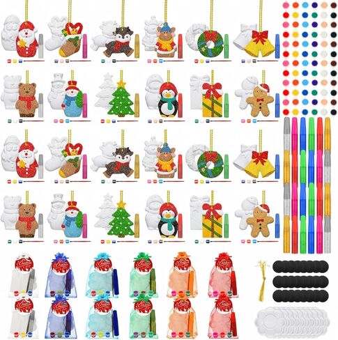 شوهد 24 مجموعة من السيراميك هالوين لطلاء عيد الهالوين ترسم التماثيل الخاصة بك التماثيل الجص مع لوحة فرش المغناطيس معلقة علامات اليقطين organza مجموعة الأكياس لصالح الحفلات in Kuwait