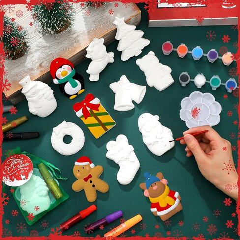 شوهد 24 مجموعة من السيراميك هالوين لطلاء عيد الهالوين ترسم التماثيل الخاصة بك التماثيل الجص مع لوحة فرش المغناطيس معلقة علامات اليقطين organza مجموعة الأكياس لصالح الحفلات in Kuwait