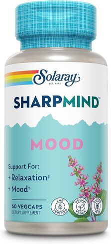 ملحق دعم الحالة المزاجية Solaray SharpMind، منشط الذهن للاسترخاء وتخفيف التوتر، زيمبرين، الريحان المقدس، أوروتات الليثيوم 5 ملغ، فطر الريشي العضوي، ضمان 60 يومًا، 30 وجبة، 30 كبسولة نباتية in Kuwait