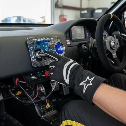 DC12V Racing Car Ignition Switch Panel Carbon Fiber Rocking Switch+Engine Start Push Button with Blue Indicator Light (Blue) in Saudi Arabia