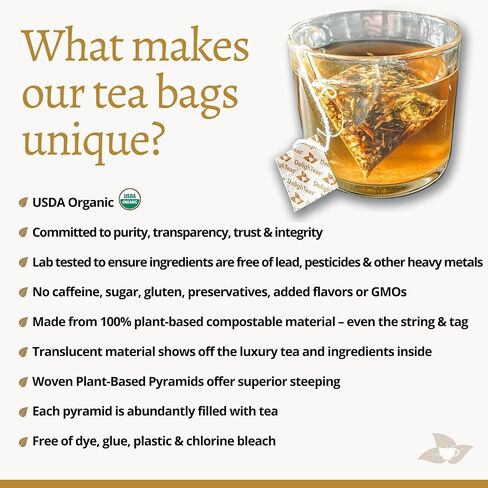 شاي الزنجبيل والكركم العضوي من DelightTeas | شاي الكركم العشبي ذو الأوراق الفضفاضة من الأيورفيدا لدعم المفاصل والمناعة والجهاز الهضمي | غير معدل وراثيًا، خالي من الكافيين، غير محلى | 75 حصة، 6 أونصة. in Saudi Arabia