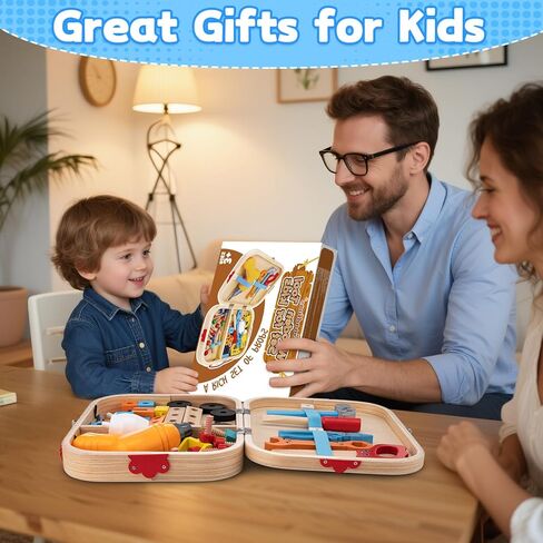 مجموعة أدوات أطفال Goodfuns للأطفال الصغار، 55 قطعة من أدوات البناء الخشبية مع صندوق أدوات، ألعاب تعلم البناء الجذعية التعليمية، مجموعات أدوات الأطفال لعمر 3 4 5 6 7 8 9 10 سنوات هدية عيد ميلاد للأولاد والبنات in Kuwait