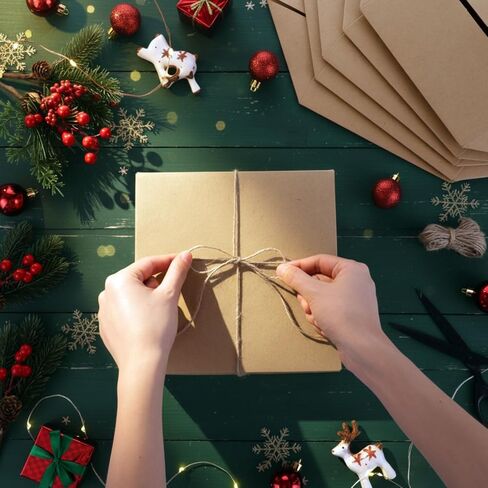 Cholemy 25 Pcs Kraft Gift Boxes Set Includes 12 Pcs 8 x 8 x 4 Inch Brown Paper Gift Boxes 12 Pcs Artificial Pine Picks and 98.4 Feet Twine for Christmas Birthday Wedding Bridesmaid Proposal Boxes in Kuwait