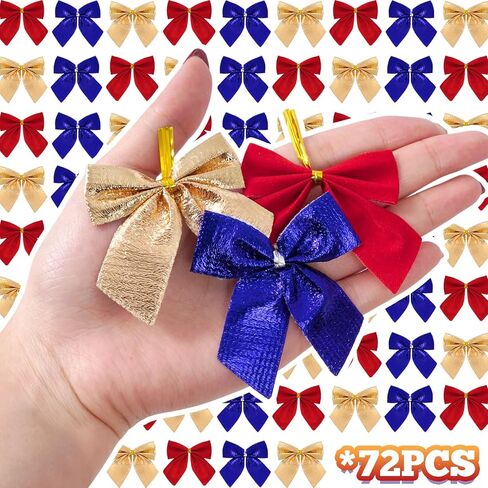 90 Pcs Christmas Tree Bows, Fengek 2.36 Inch Mini Ribbon Bows Ornaments for Christmas Decoration Gift Wrap Supplies, Multicolor A in Kuwait